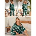 thumbnail image 4 of SHOWMALL Comfy Lounge Sets for Women Green White 2XL 3/4 Sleeves V-Neck Tops and Loose Capri Pants Pajama Set, 4 of 9