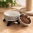 thumbnail image 3 of Elevated Stainless Steel Cat Food Bowl, 2 Pack Raised Feeding Dish for Cats, Non-Slip Printed Pet Bowls for Food and Water(5.71*5.71*3.35in,White), 3 of 4