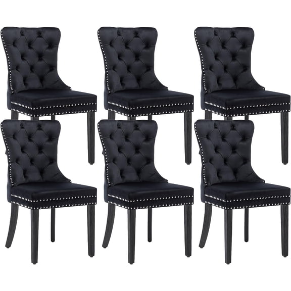 Westice Dining Room Chairs Set of 6, Velvet Fabric, Button Tufted, Wood Legs, Black