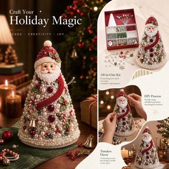 Jeweled Santa Tree DIY Christmas Craft Christmas Decorations Beaded Christmas Tree 7.48IN All In One Handmade Christmas Table Decor Kit