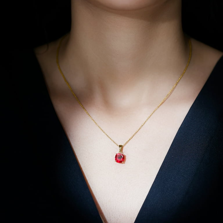 Cushion Cut Solitaire Lab Created Ruby Pendant for Women 8 mm