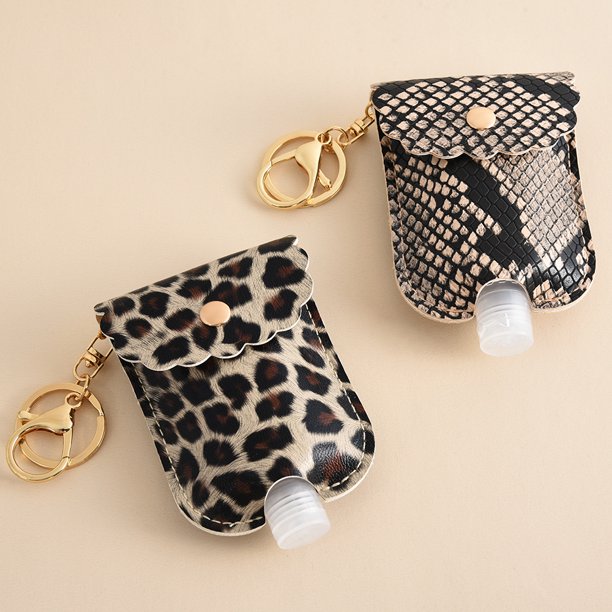 manos de 60 ml (no incluido), clips para bolsa de pañales, monedero o bolsa de viaje, bolsa de almacenamiento de desinfectante de manos de cuero, cubierta de botella de cuero.