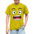 thumbnail image 1 of Blusas y camisas de manga corta con cuello redondo para niños y niñas, color liso, con estampado de expresión linda, manga corta, holgadas y cómodas, blusa para niña, 1 of 6