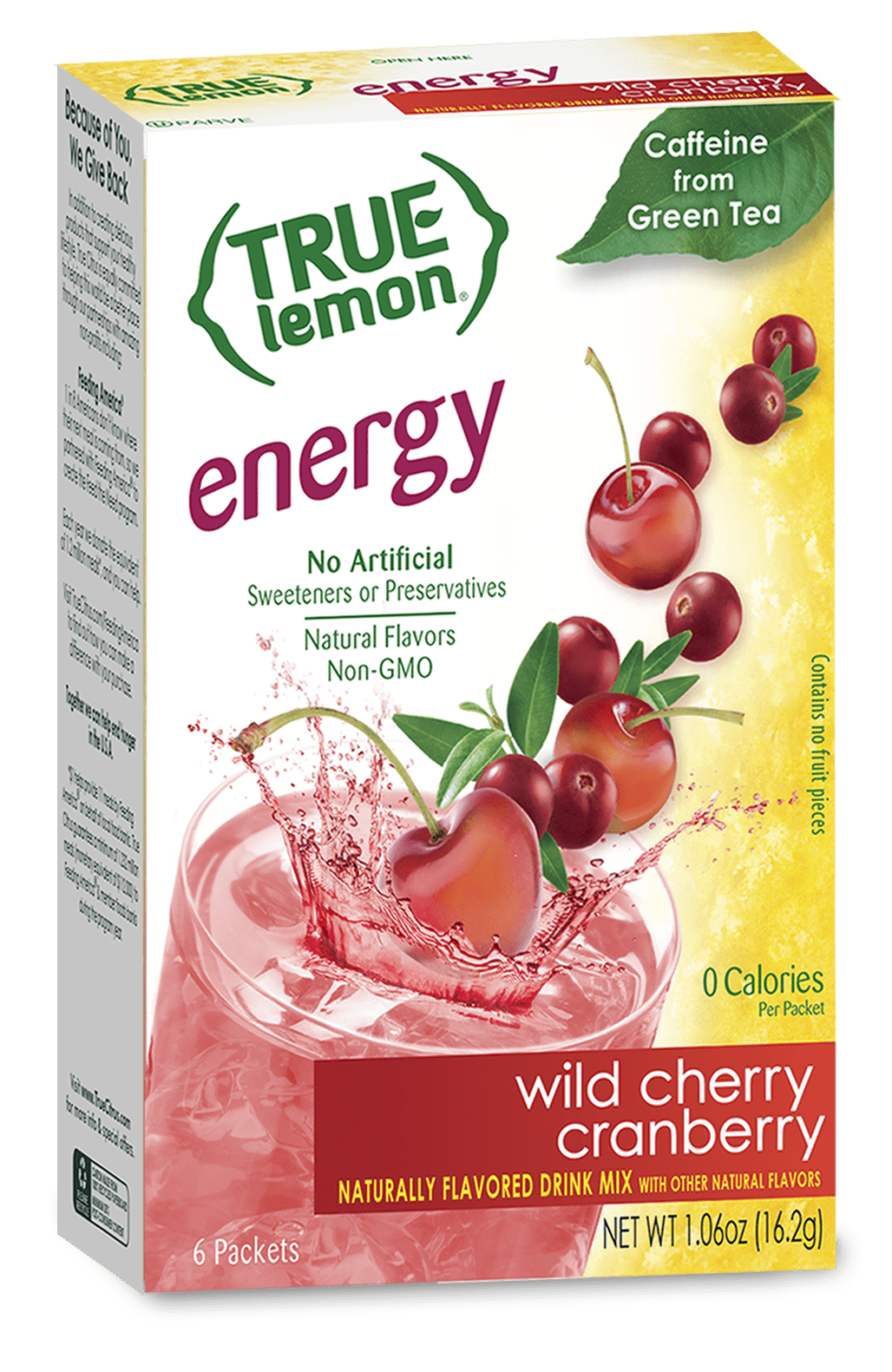 (6 Packets) True Lemon Energy Wild Cherry Cranberry Sugar Free, On-The-Go, Caffeinated Powdered Drink Mix