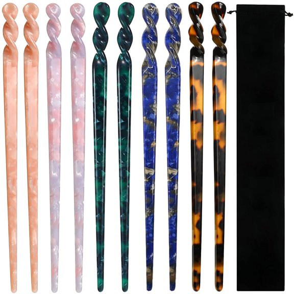 10 Pieces Acetate Hair Sticks Leopard Print Hair Pins, Tortoise Shell Hairpin Vintage Hair Chopsticks Retro Hairpins Disk, Hair Accessories for Women Girls (Classic)