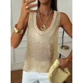 thumbnail image 2 of Women's Gold Sparkly Sheer Knit Tank Top Asymmetrical Hem Sleeveless Casual Summer Camisole, 2 of 11