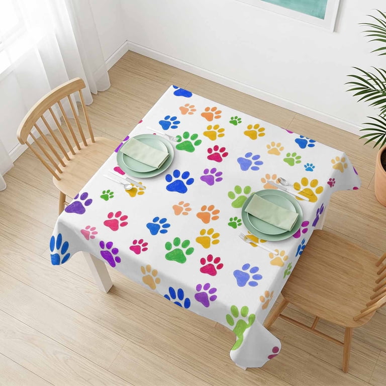 Square Waterproof Tablecloth 54x54in Cartoon Paw Prints Table Cloths ...
