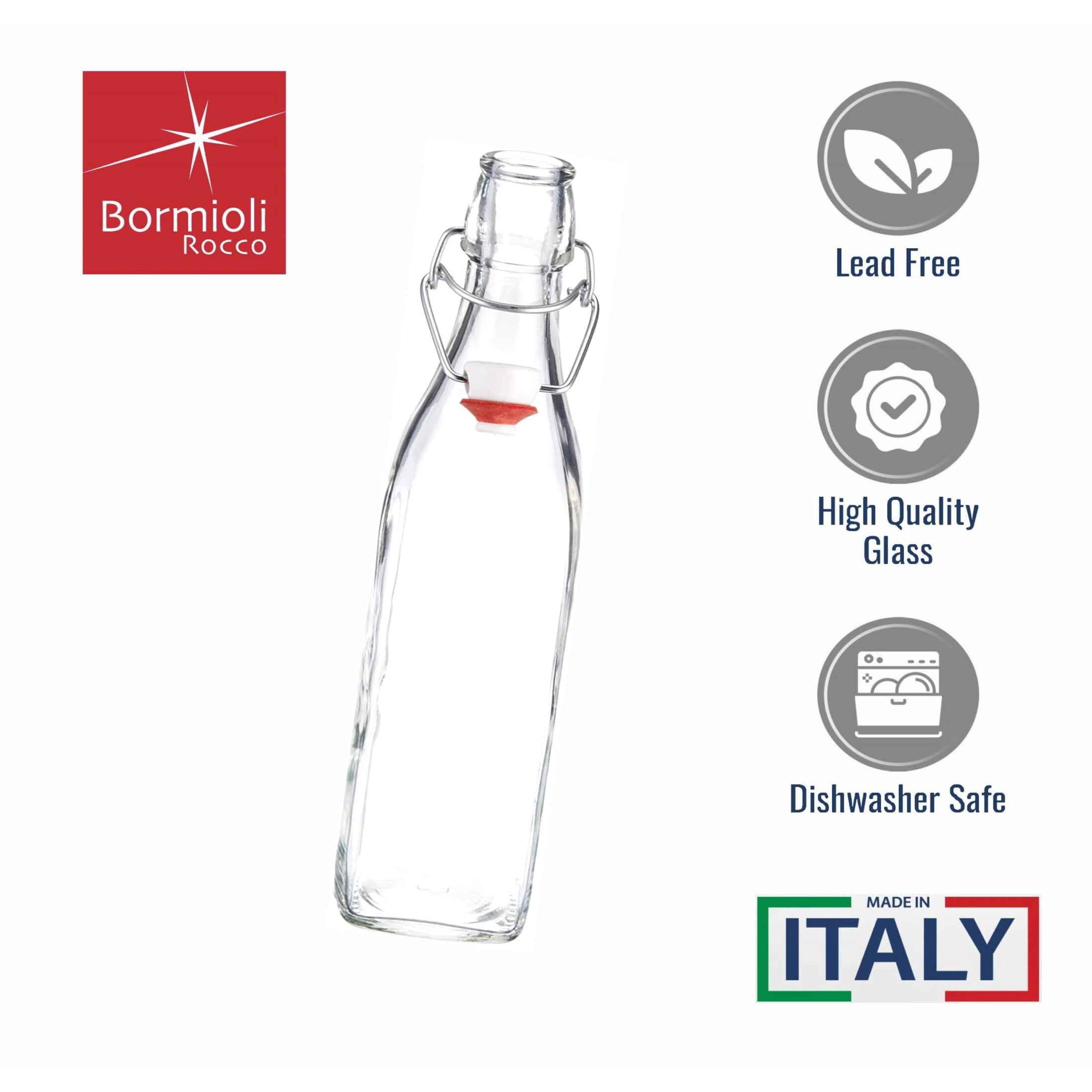 Bormioli Rocco Swing Top Glass Bottle (Set of 2) - 17 oz Reusable Container with Secure Metal Clasp, Ideal for Homemade Juices, Oil Infusions, Condiments, Mixers - Everyday Drinking Glasses