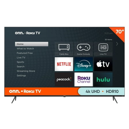 Open Box onn. 70” Class 4K UHD (2160P) LED Roku Smart Television HDR (100012588)