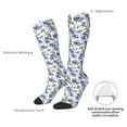 thumbnail image 5 of Picia Women Crew Soft Moisture-wicking Socks Blue Flax Flowers Pattern Design Cotton Socks, One Size fit All, 5 of 9