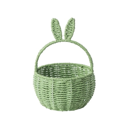 Twfbrm Easter Bunny Baskets, Woven Wicker Basket With Rabbit Ears, Imitation Rattan Flower Baskets With Handles, Portable Easter Eggs Storage Basket Vintage Farmhouse Empty Picnic Baskets For Kids