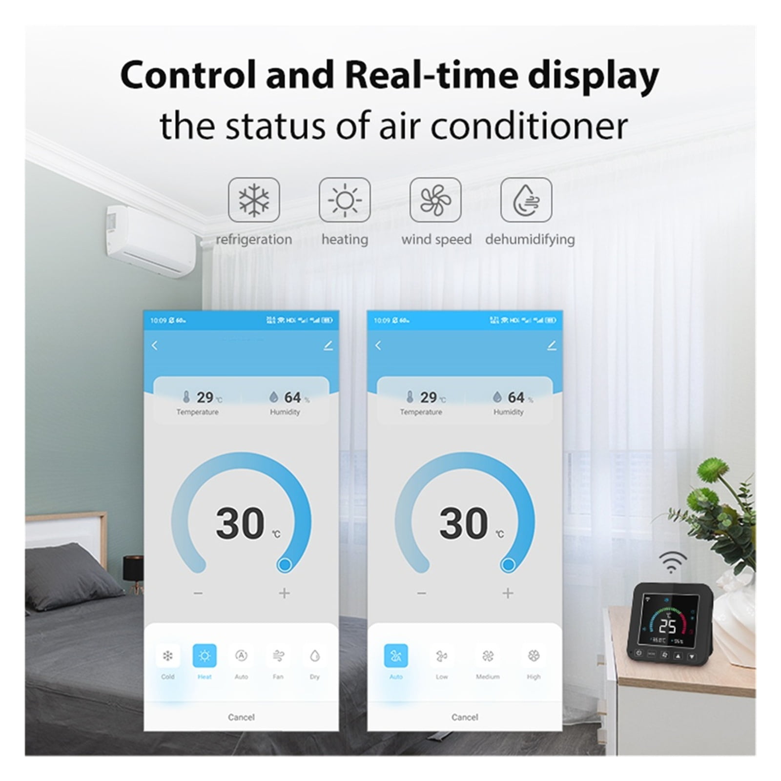 WiFi Thermostat Air Conditioner Temperature Humidity Infrared Controller USB LCD Touch Screen Black