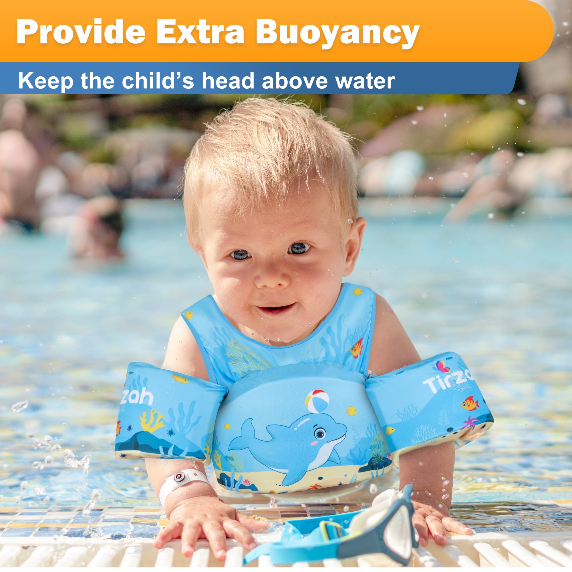 EHIOR  Swim Vest Kids Pool Floats with Shoulder Harness for 25-55 lbs Child - A Graceful Dolphin