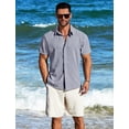 thumbnail image 3 of Camisa MAPICK de lino para hombre, casual, con botones, manga corta, 3 of 6