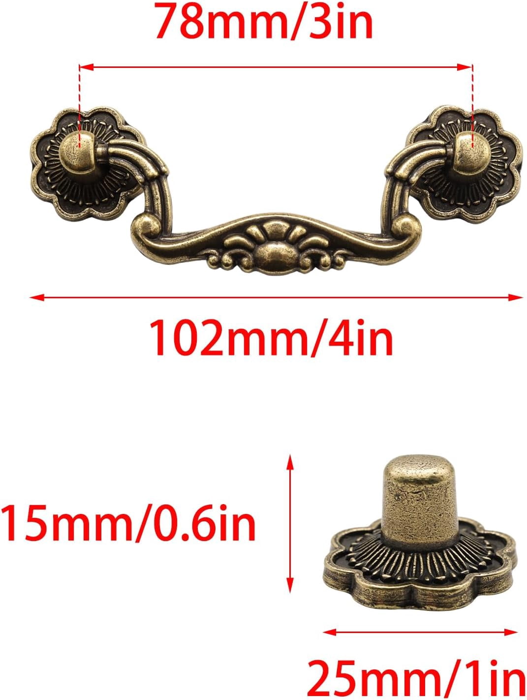 JJEAN-8 Pcs 3 Inch P01 Drop Drawer Handles Antique Brass(Gold) Cabinet Handle Drawer Pulls, with Mounting Screws, for Furniture Cupboard Wardrobe Kitchen Door