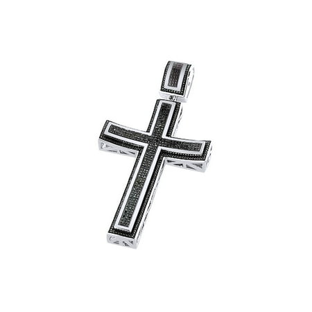 1 Carat (Ctw) Round Cut Black Natural Diamond Iced Out Hip Hop Cross Charm Pendant In 14k Solid White Gold