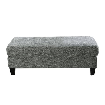Benjara Fabric Upholstered Wooden Ottoman with Tapered Legs, Gray