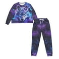 thumbnail image 4 of Yuyamidu Wolf Pajamas Pants Matching Set of 2 Galaxy Women Sleepwear for Fall Winter Spring Butterfly Long Sleeve Pj Top & Pants Size M Loose Fitting O-Neck Nightwear, 4 of 7