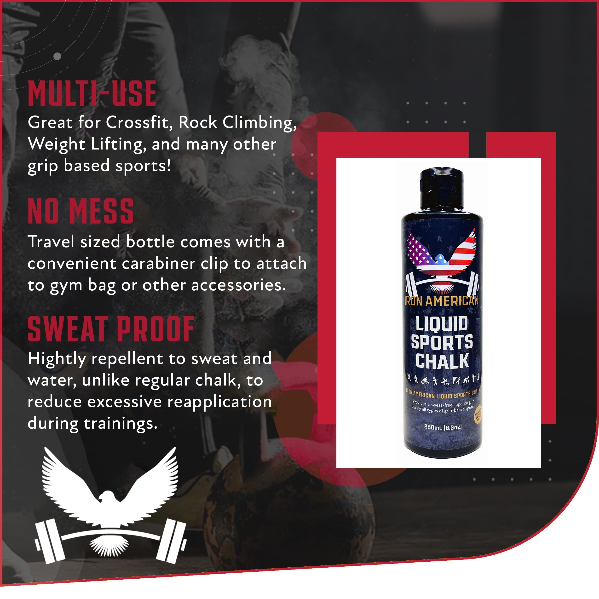 IRON AMERICAN Liquid Sports Chalk, White, 250ML - Grip Enhancer for All Grip Based Sports or Activities Gym Chalk
