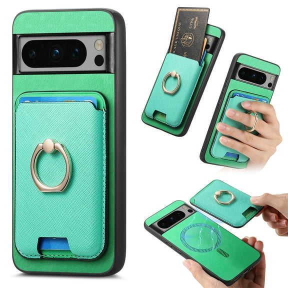 Allytech Google Pixel 9 Pro XL Case, Detachable Magnetic Wallet Case with Card Holder & Ring Stand, Support Car Mount, Premium PU Leather Shockproof Durable Protective Slim Case Cover - Green