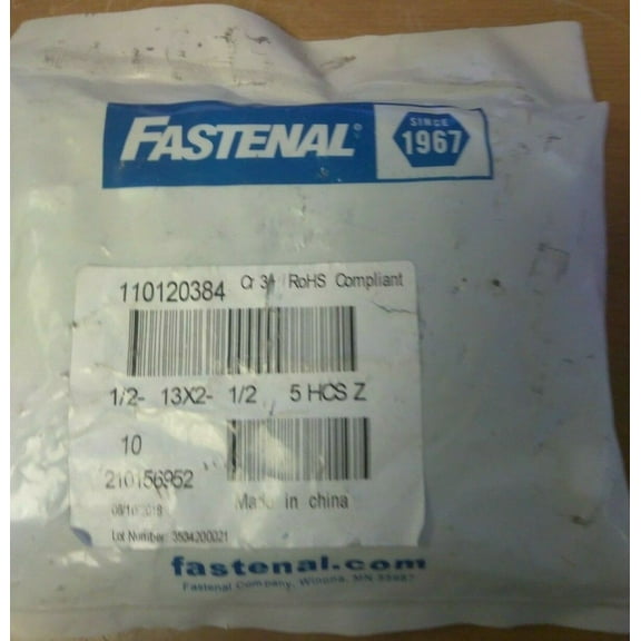 (16 BAGS OF 10)Fastenal 110120384 1/2"-13 x 2"Grade 5 Zinc Finish Hex Cap Screw