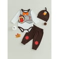 thumbnail image 2 of ZAXARRA Baby Boy First Thanksgiving Outfits Turkey Letter Pattern Long Sleeve Infant Rompers Long Pants Hat 3Pcs Clothes Set, 2 of 9