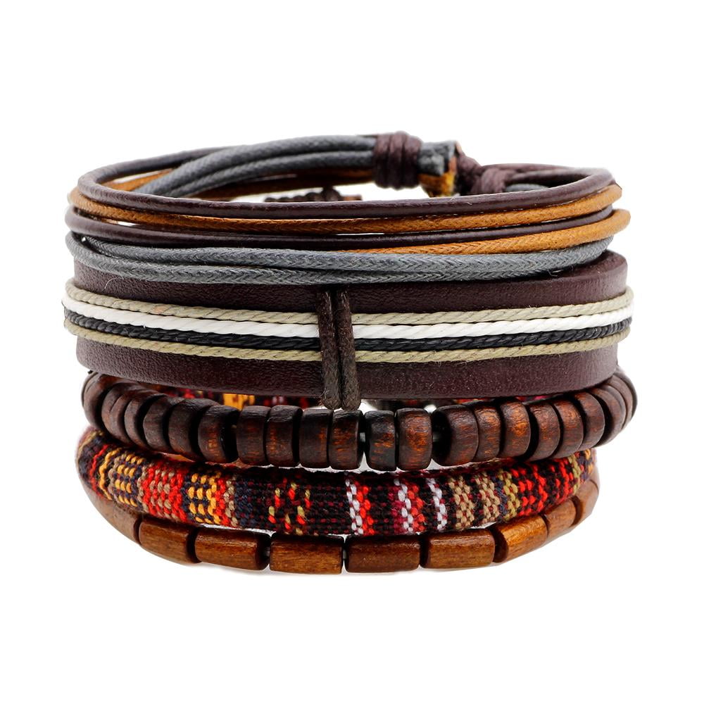 AIJ_ArcoIrisJewelry - Unisex Tribal Wood Beads Hippie Leather Wristband ...