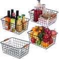 thumbnail image 1 of Wire Household Pantry Baskets with Handles 4 Pack，Storage Organizer Baskets for Countertop, Closet, Bedroom, Bathroom, Kitchen, Household Refrigerator for Cabinets, Pantry (4Black), 1 of 9