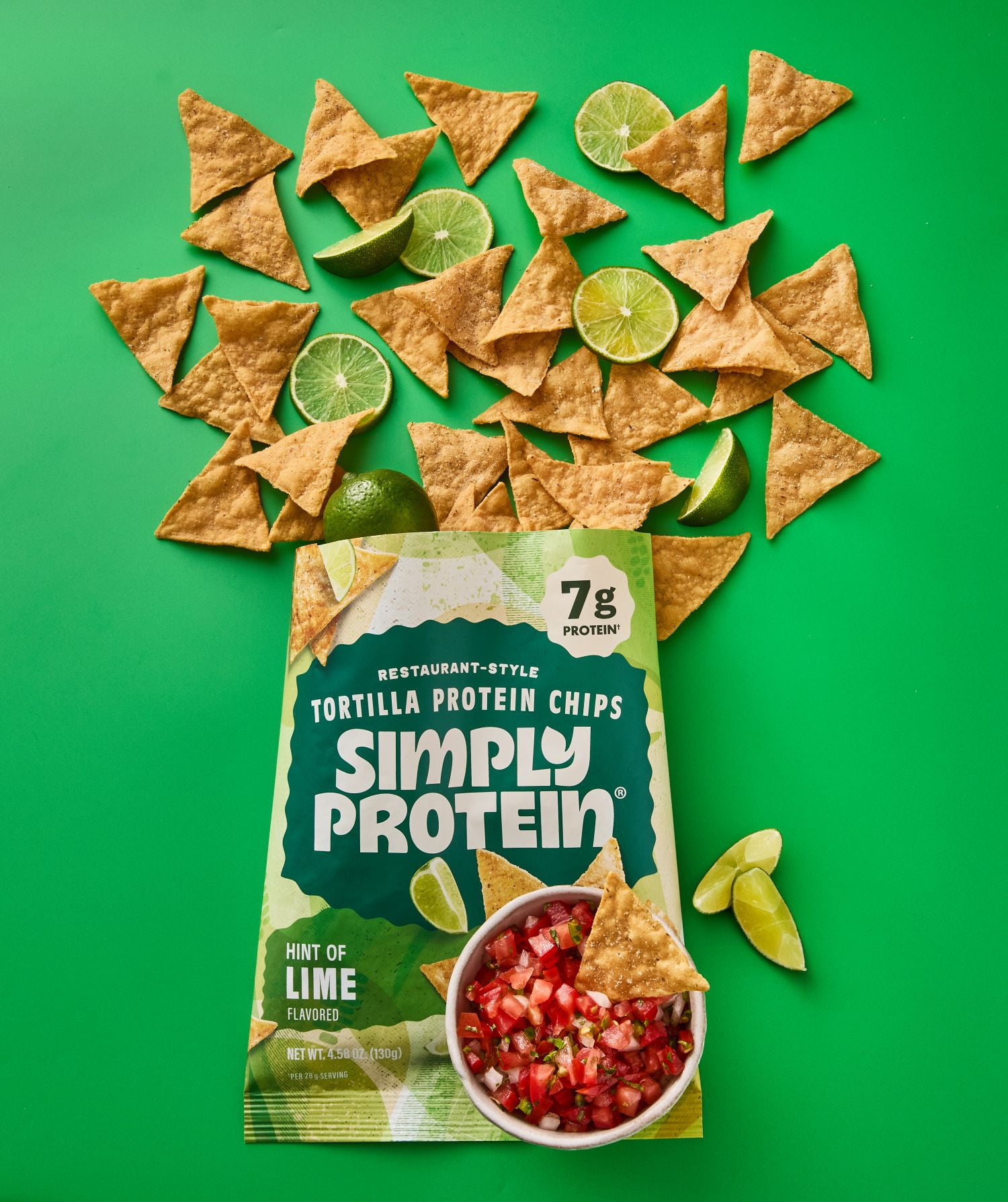 Simply Protein Tortilla Style Protein Chips, Hint of Lime, 7g Protein, Gluten Free, 10-pack, 4.58 oz per Bag