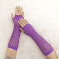 thumbnail image 5 of INSPIRE CHIC Women's Elbow Length Elastic Fishnet Fingerless Arm Gloves Purple One Size, 5 of 5