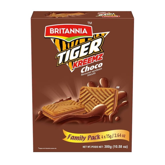 Britannia Tiger Kreemz Choco Cream Biscuits | Family Pack (10.58 oz)300 gm (75 * 4) | Perfect Snack For Every Occasion