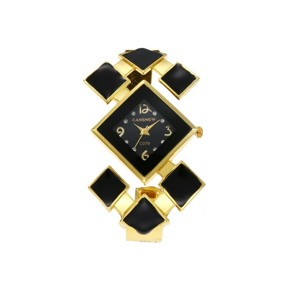 Classic Gold & Black Dial Women’s Bracelet Watch – Sleek Crystal Quartz Bangle Timepiece