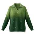 thumbnail image 4 of Telankuip Womens Starry Sky Gradient Sweaters Lapel Polo V-Neck Long Sleeve Knit Pullover Plus Size Casual Loose Soft Comfortable Tops for Carnival Party Fashion Outfits 2-Green XXL, 4 of 4