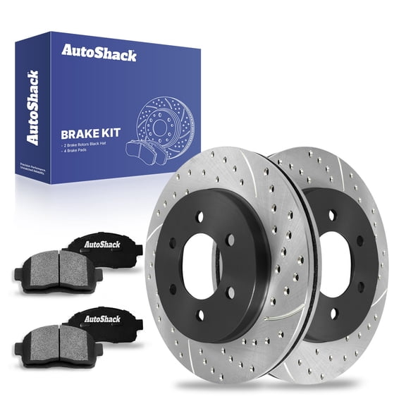 AutoShack 13" (330.2 mm) Front Vented Drilled & Slotted Brake Rotors E-Coated   Ceramic Brake Pads | Replacement for 2004-2008 Ford F-150 2006-2008 Lincoln Mark LT | 6-PC Brake Kit | ShadowGuard