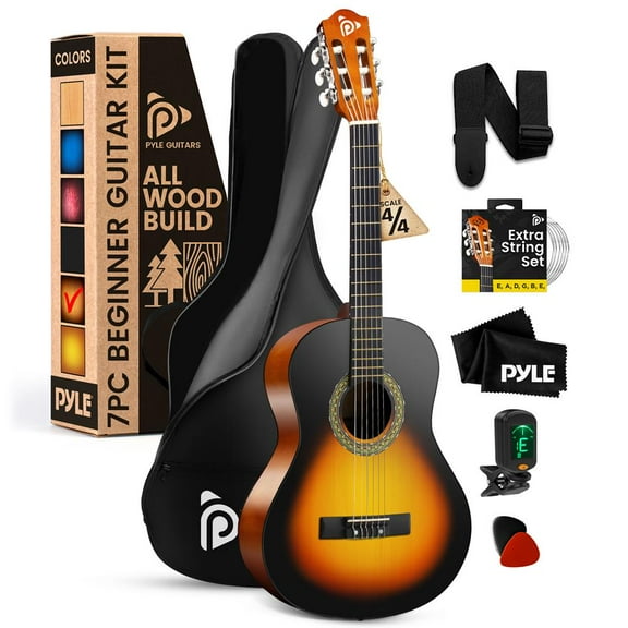39" 6-String Classic Guitar with Digital Tuner and Accessory Kit (Sunburst Teardrop)