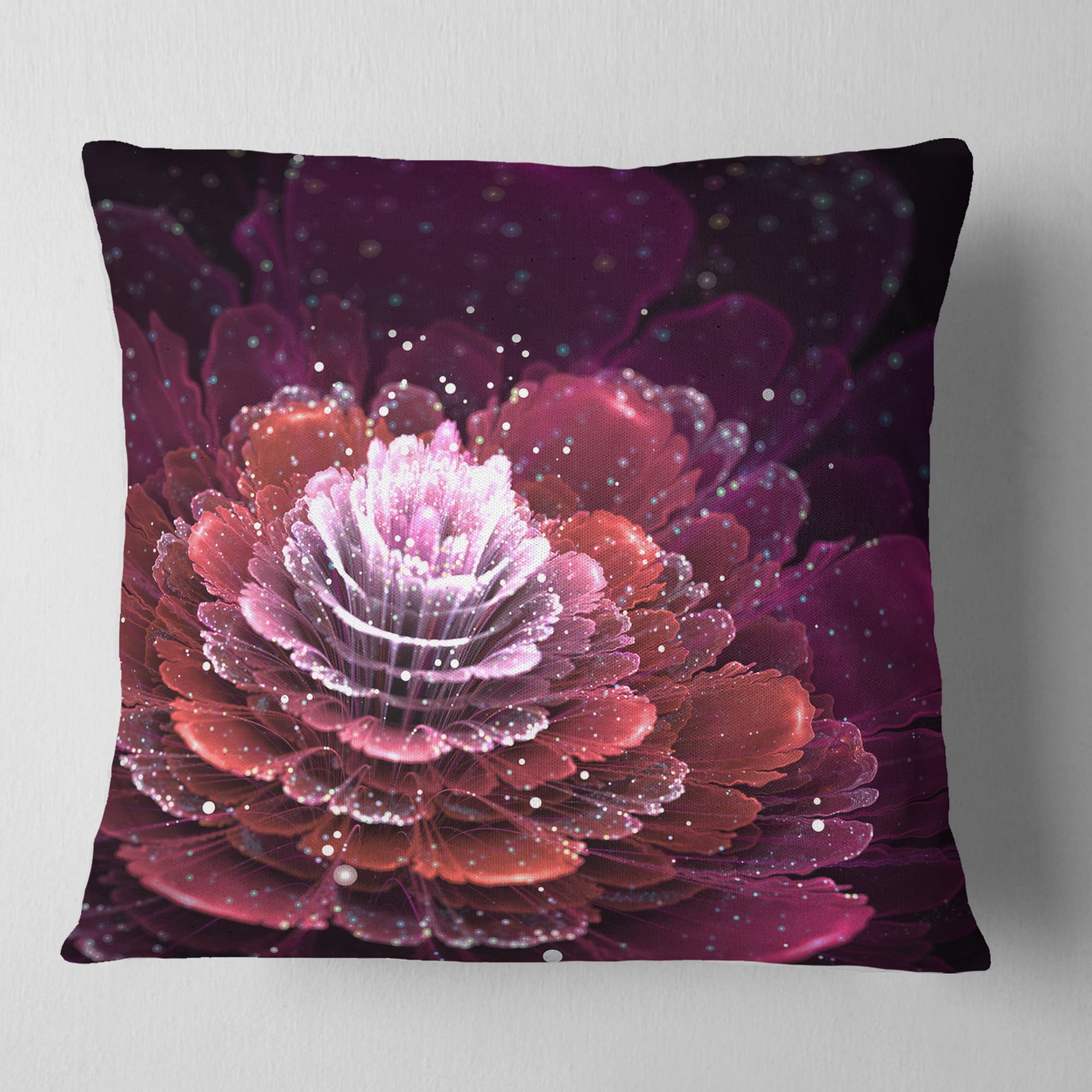 Designart Fractal Flower Red and White - Floral Throw Pillow - 18x18