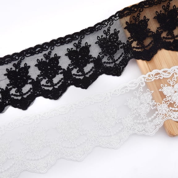 1 Set 2 Colors 8 Yards Cotton Lace Embroidery Ribbon Flower Pattern Lace Trim Delicate Crafts Sewing Ribbon Lace Gift Wrapping Applique Decorations for Sew On Supplies for diy