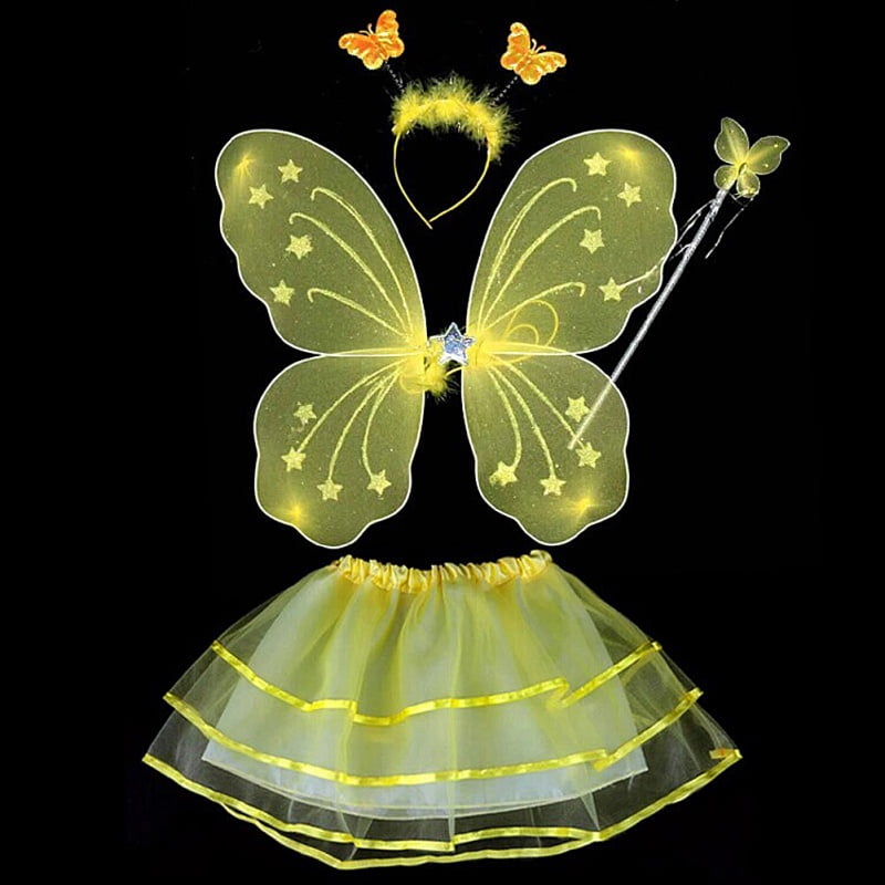 6 Pcs Fairy Kids Butterfly-Wings Costume for Toddler Girls Dress Up Mask Headband for Pretend Play Party Favors 