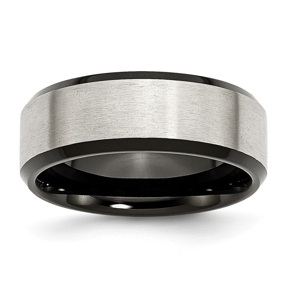 Diamond2Deal Stainless Steel Beveled Edge Black IP-Plated 8mm Brushed Band Ring Ideal Gifts for Women