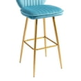 thumbnail image 6 of Modern Velvet Bar Stools, Accent Upholstered Chairs, Low Back Barstool, Pub Height Home Bar Dining Chairs, Counter Stools Tufted Back Kitchen Island Chairs with Gold Legs and Footrest, Blue, 6 of 7
