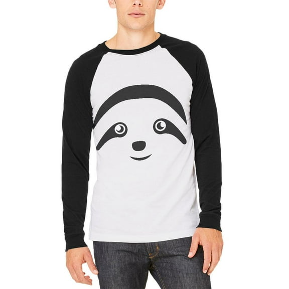Cute Sloth Face Mens Long Sleeve Raglan T Shirt White-Black SM