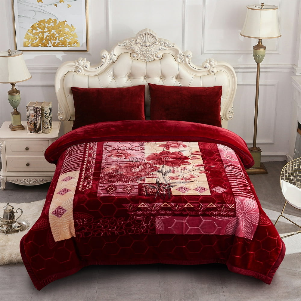 Heavy Blanket, Korean Fleece Blanket For King Bed,,10Lbs 2 Ply Burgundy