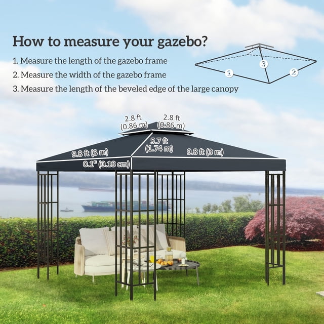 10x10 Charcoal Grey Gazebo Canopy Replacement Top - 2-Tier Sun Shade for Patio & Garden Outdoor Use - Durable Polyester Cover with Ventilation