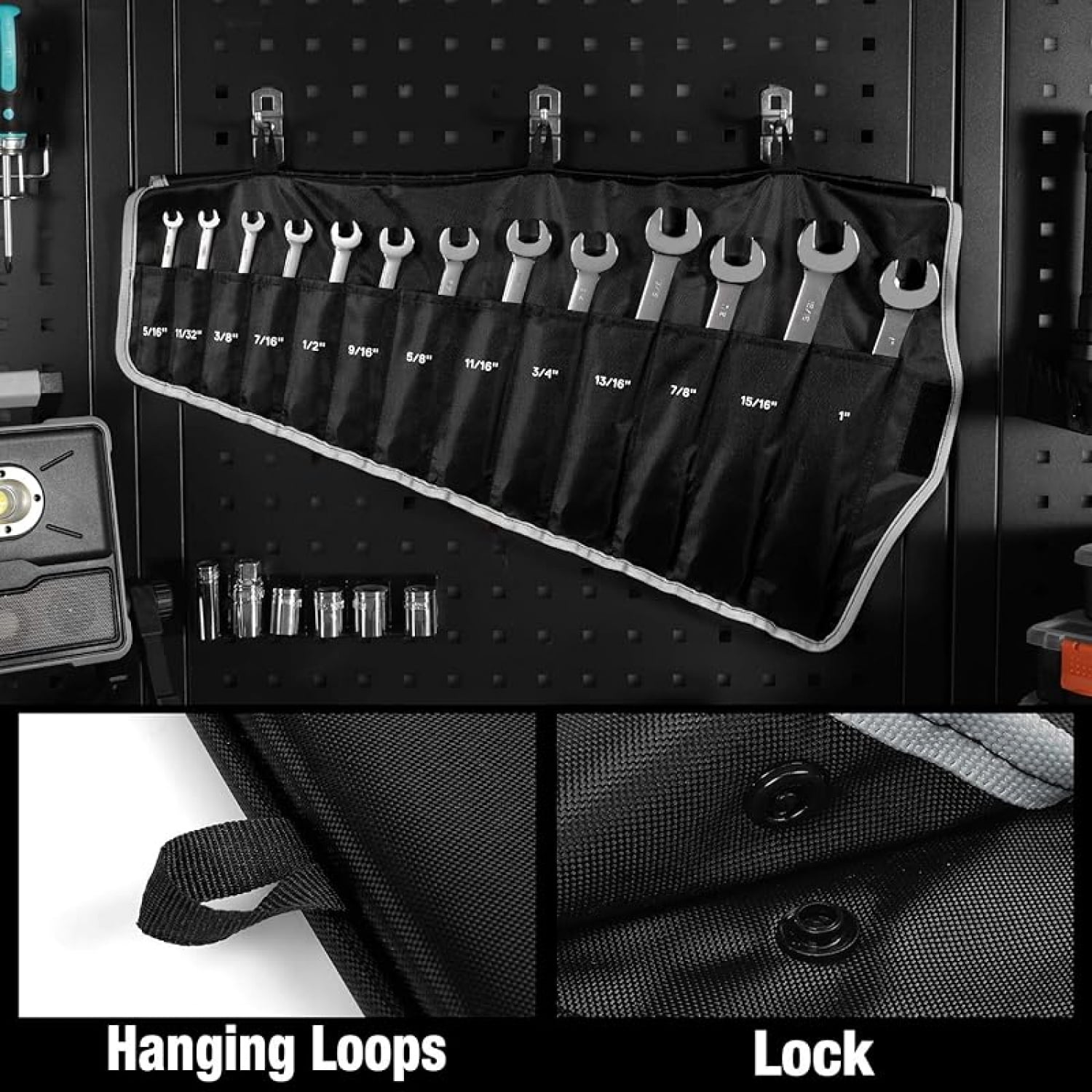 Flex-Head Ratcheting Combination Wrench Set, SAE, 13-piece, 5/16'' to 1'', CR-V Steel, with Rolling Pouch