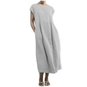 UPPADA Baggy Kaftan Long Dress for Women Plus Size Linen Dresses Summer Casual Sleeveless Crewneck Pockets Maxi Dress