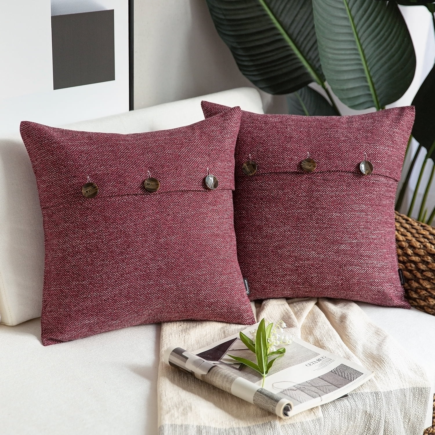 Phantoscope Farmhouse Series Triple Button Decorative Throw Pillow, 18