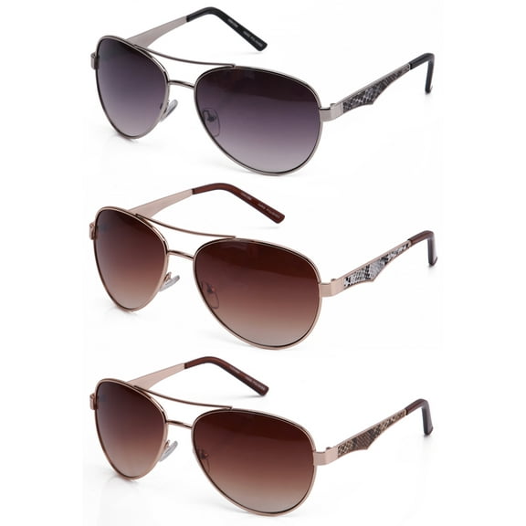 3 Packs Metal Frame Spring Temple Fashion Leather Decoration Aviator Sunglasses for Men for Women