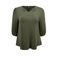 thumbnail image 4 of Blusas de Pascua de GRACE & GRANDEUR para mujeres de tallas grandes, con cuello en V, fruncido, mangas 3/4, camisas elegantes y casuales 4X Verde Ejército, 4 of 5
