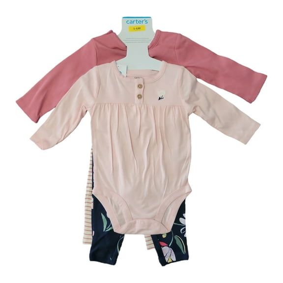 Carter's Baby Girl's 4-Piece Long Sleeve Bodysuits & Jogger Pants Set (Pink/Floral/Mom, 0-3M)