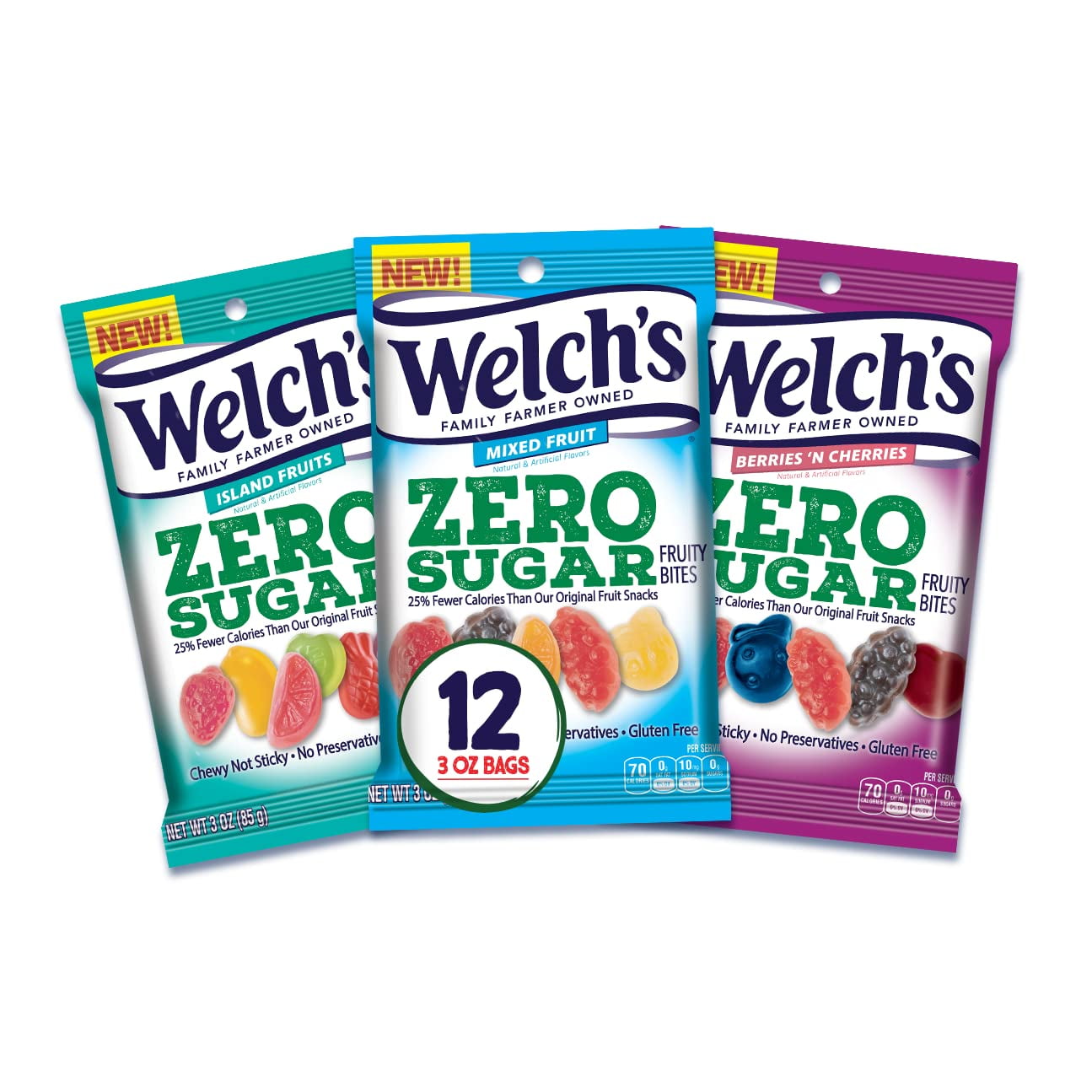 Welch’s Fruit Snacks, Zero Sugar Variety Pack with Mixed Fruit, Berries